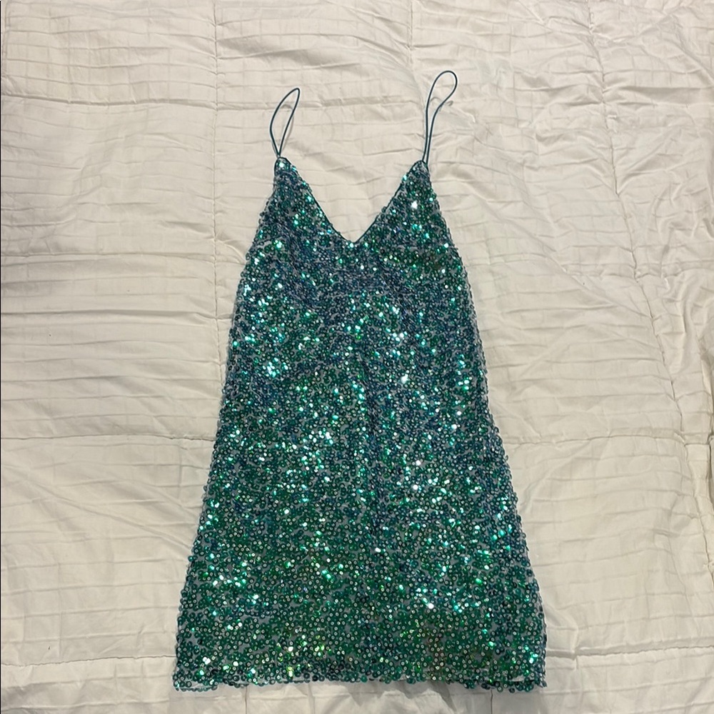 Lulu's Green Sequin Mini Dress